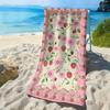 Cute Strawberry Gingham Print Beach Towel Colorful Summer Fruit Pattern Towel Soft Absorbent Quick Dry Beach Blanket