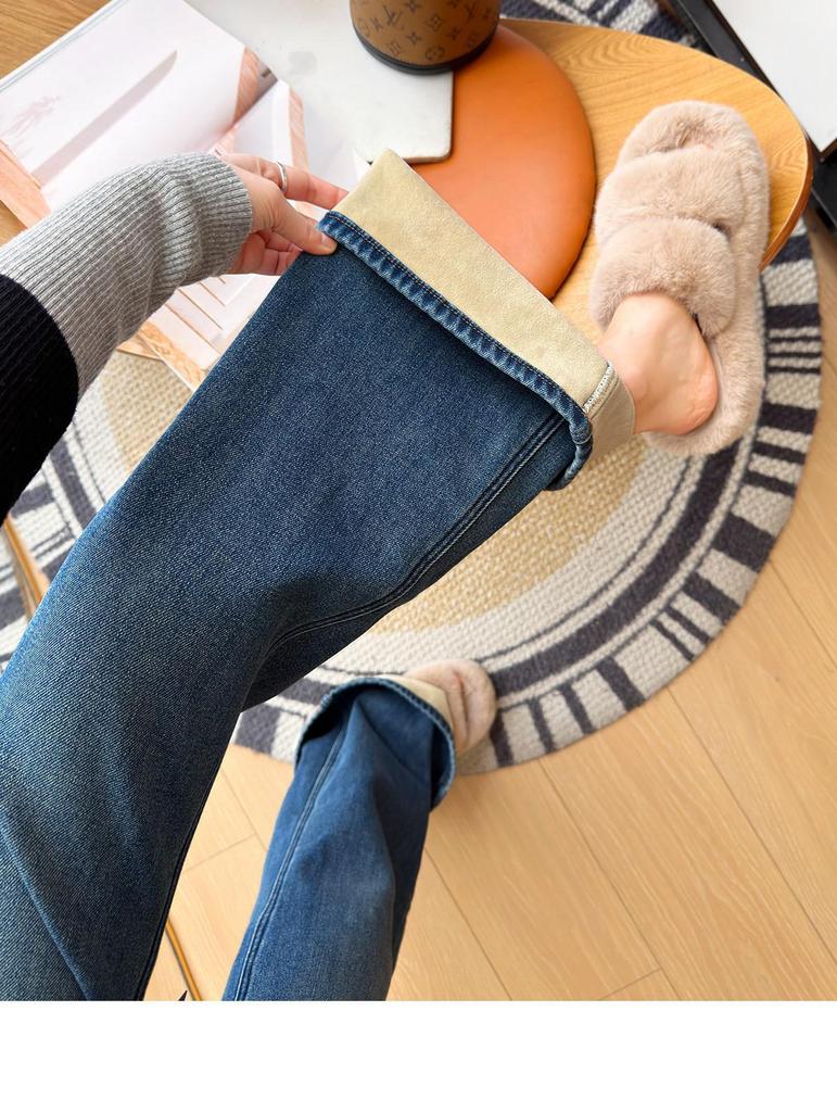 Jeans Évasés Taille Haute Edition Limitée Thé au Lait - Pantalon Velours Amincissant Push-Up Hanches Femme Automne/Hiver