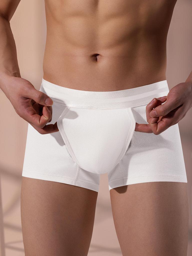 Men's Breathable Cotton Waffle Boxer Briefs with Bullet Separation