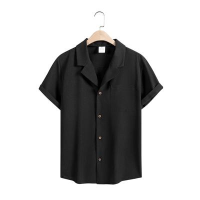 Herren Casual Kurzarmhemden Freizeit Streetwear Revers Knöpfhemd Einfarbige Hemden für Herren Vintage Urlaubsbluse