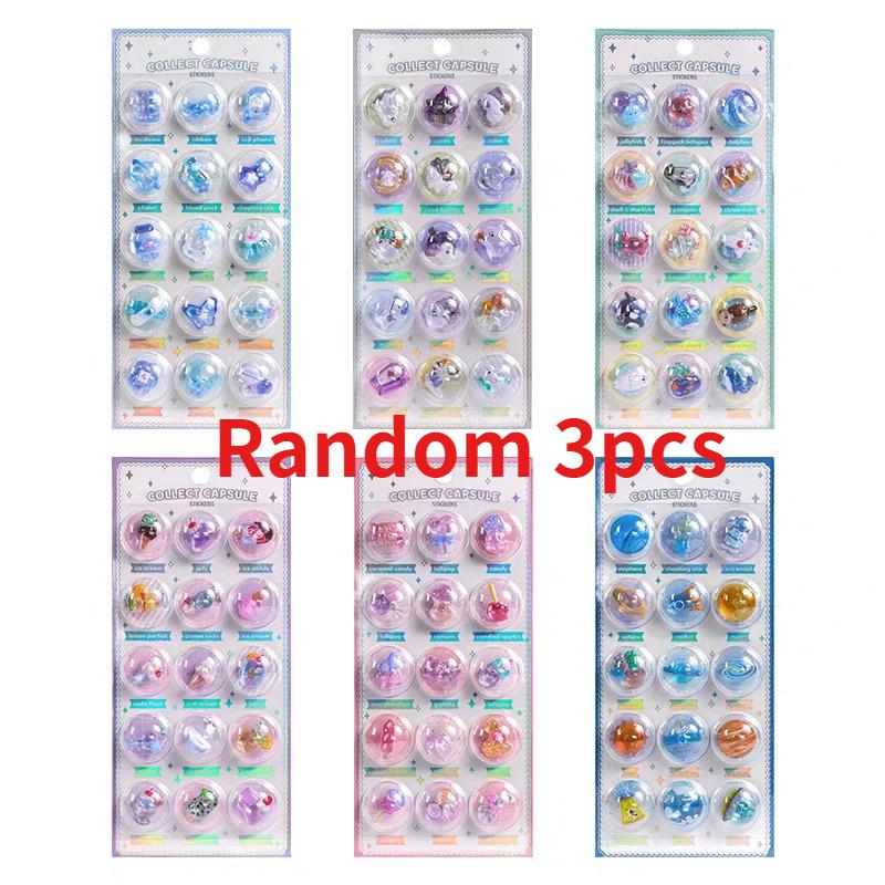 3 pcs/6 pcs Random 3D Creative Space Food Cartoon Round Relief Stickers Scrapbooking Diy Journal Cute Stationery Sticker