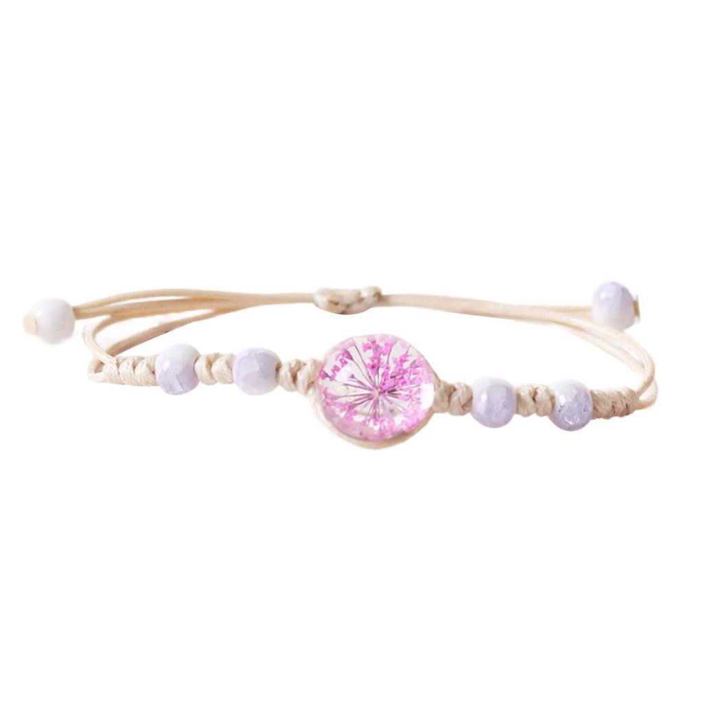Adjustable Waxed Cord Bracelet Handmade Ceramic and Glass Flower Beads Wristchain Everyday Wear Wristband Jewelry