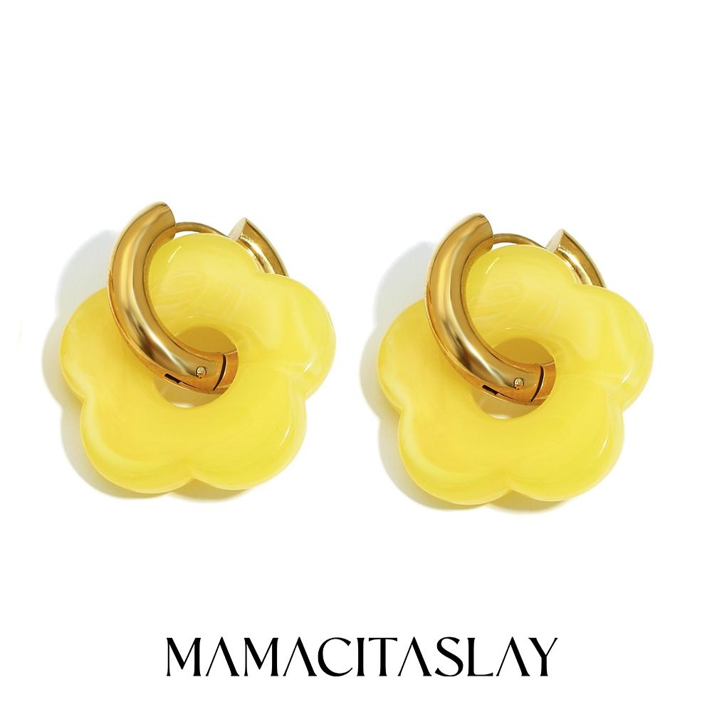 MamacitaSlay 316L Stainless Steel Acrylic Flower Hoop Earrings 18K Gold Plated Waterproof Jewelry Women's Elegant Earrings Gift