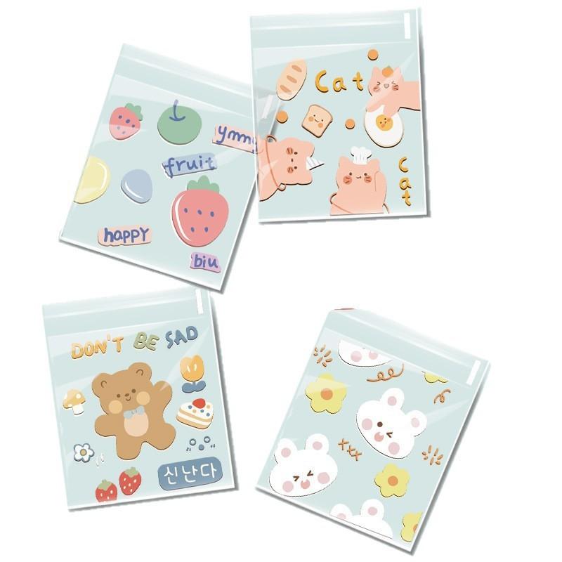50/100 Pcs Cartoon Pattern Plastic Self-Adhesive Candy Bags Cookie Donut Bread Pastry Bag Food Packaging Resealable Gift Bag