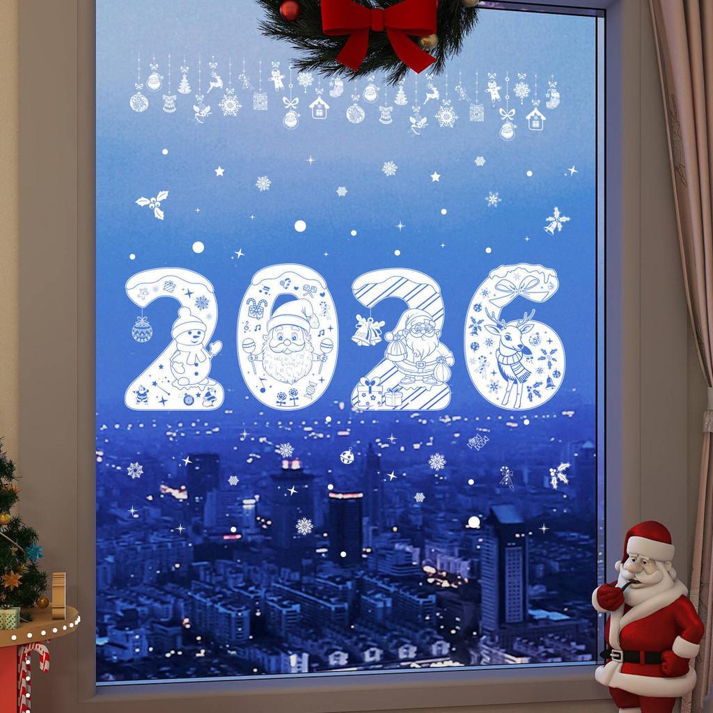 Deer Christmas 2026 Snowman Pvc Window Decals Holiday Home Decor Set Stickers