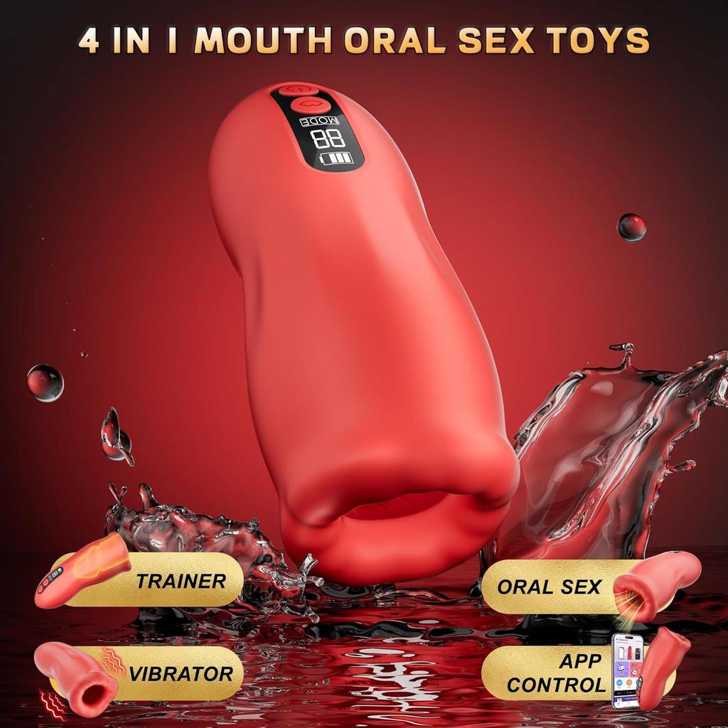 Male Masturbator–Penis Trainer Vibrator with 9 Vibration & 3 Suction, App Penis Pump Blowjob Stroker for Endurance Training, Adult Sex Toy