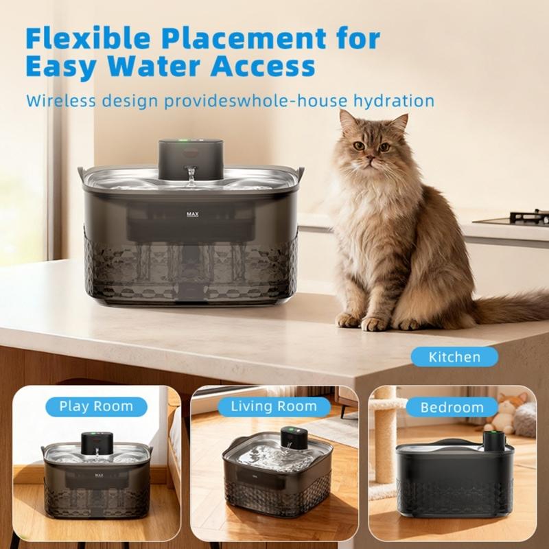 Transparent Black Large Capacity USB Powered Pet Water Fountain with flows System Cats Quiet Pump operations Easy to Design