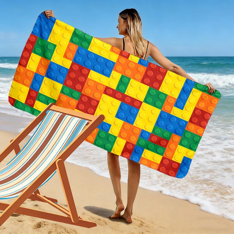 Telo Mare con Stampa Blocchi da Costruzione, Grande Morbido Asciugatura Rapida per Spiaggia Campeggio Nuoto