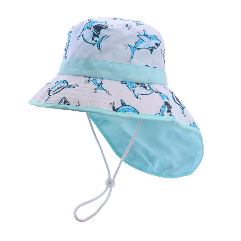Kids Beach Shawl Sun Hat Cute Cartoon Print Hat Bucket Hat with Face Neck Coverage Kids Sun Hat Comfortable for Girls