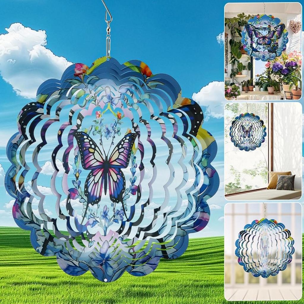 3D-Schmetterlings-Windräder, 12 Zoll Edelstahl Farbverlauf Windrad, Hängende Windskulptur für den Außenbereich Gartendekoration