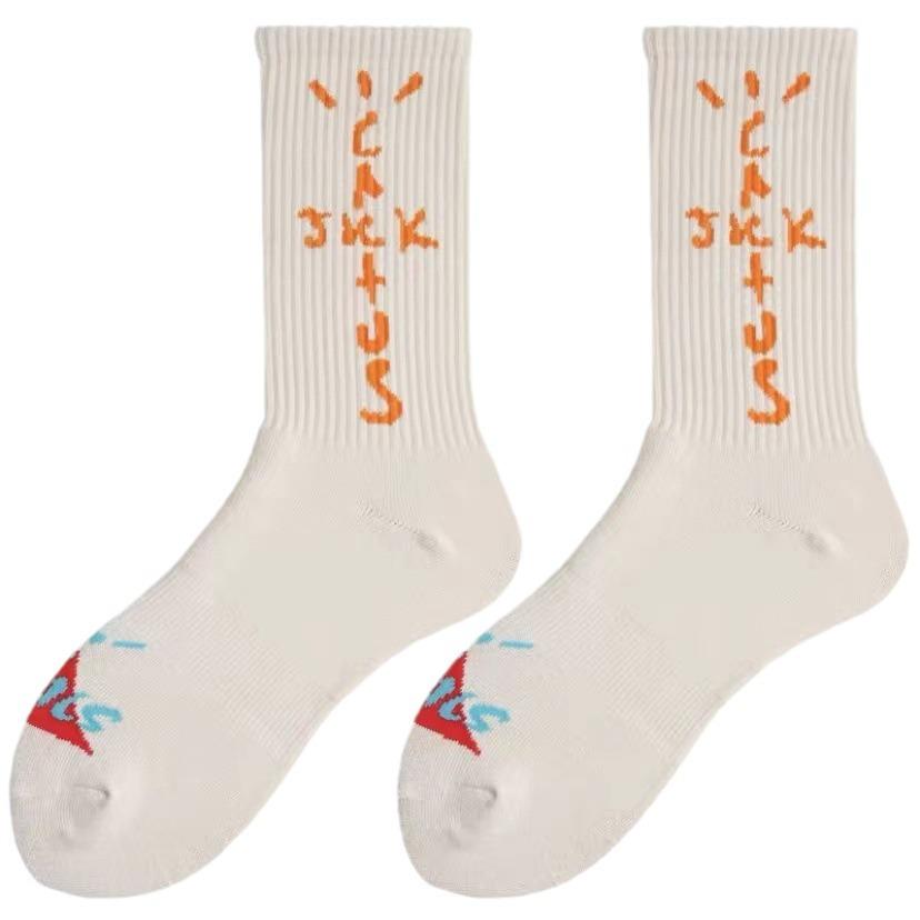 European And American Trendy Brands Ts Letter Brand Inverted Logo Cashew Nut Socks Trendy Sports Socks Pure Cotton Socks