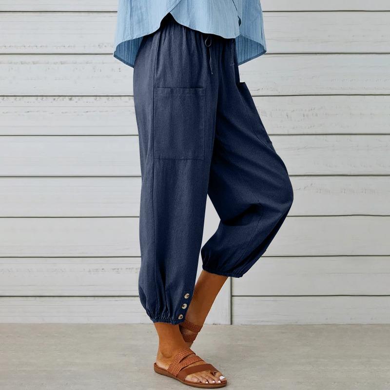 VEZFAA Women's Fashion Casual Solid Color Print High Waist Trousers Pants & Capris