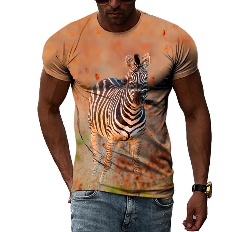 Summer Fashion Casual Men's T-shirt with Street Style Round Neck 3D Printed Zebra Pattern T-Shirts Men’s