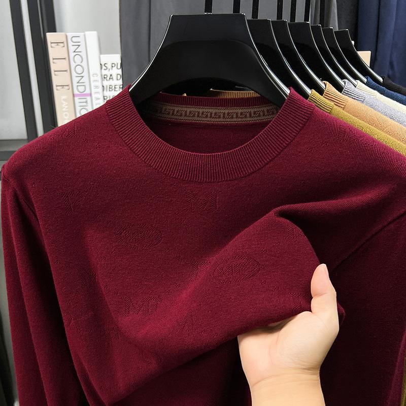 New Autumn And Winter Men'S Sweater Solid Color Round Neck Jacquard Casual Fashionable Simple Knitwear Base Sweater Top