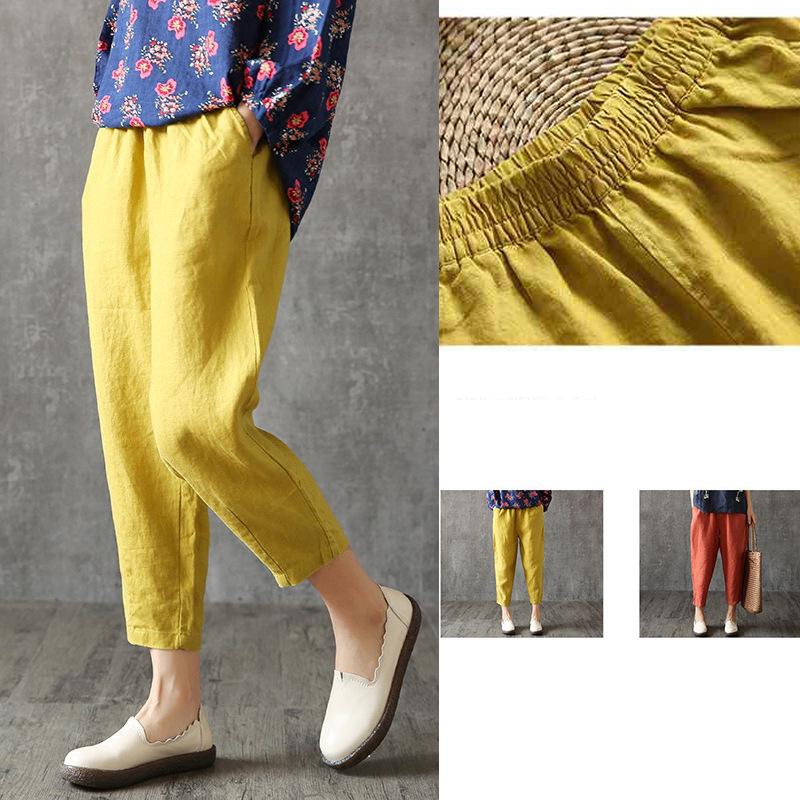 Women's Summer 2025 Cotton-Linen Slim Harem Pants - Korean Style, Loose Fit, Nine-Point Casual Carrot Pants.