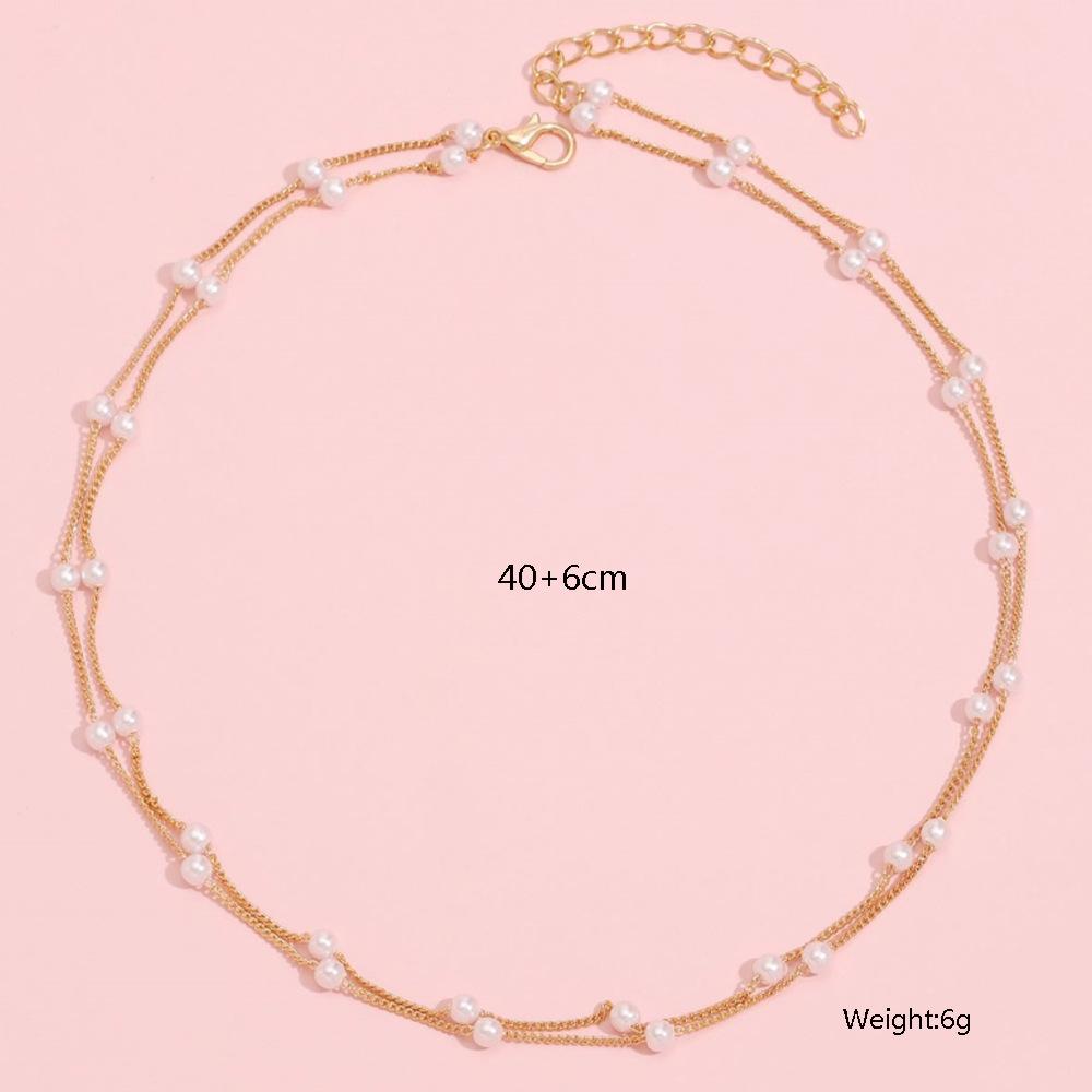 New neck chain, simple creative chain, pearl double collarbone chain, bohemian stacked style