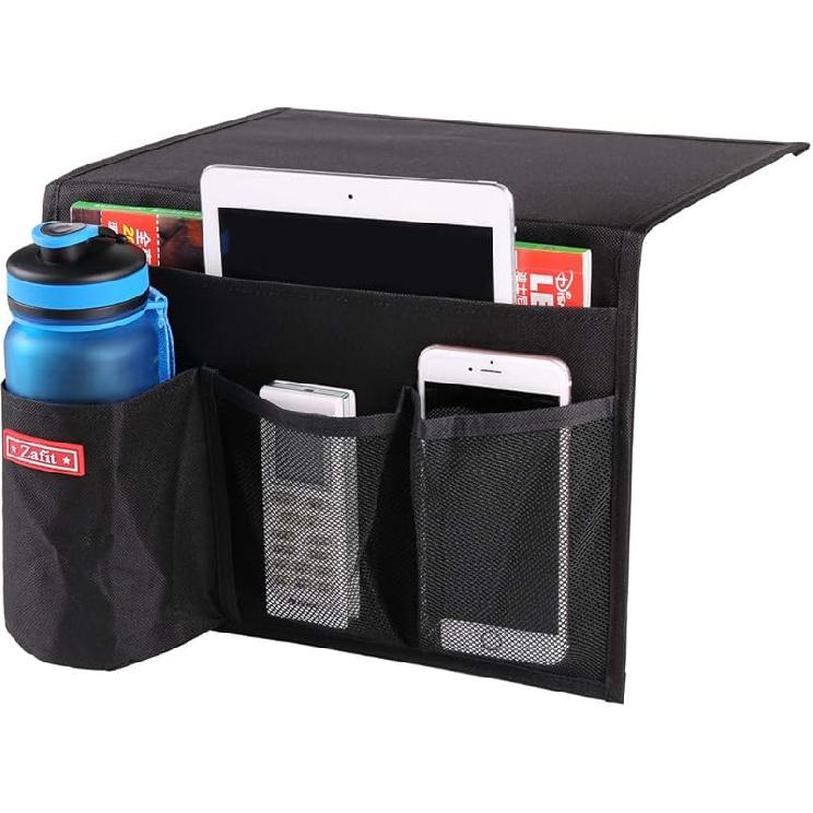 Bedside Storage Organizer, Table Cabinet Bedside Organizer Caddy for Remotes Phone Glasses (Classic 4 Pockets-Grey)