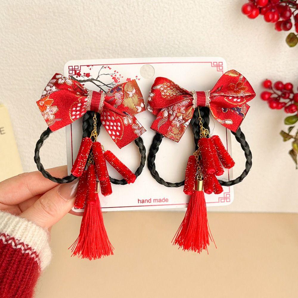 2 szt. Frędzel z kwiatem Dziecięca spinka do włosów z kokardą Chiński styl Peruka Warkocz Spinka do włosów Hanfu Klips boczny Dziewczynki