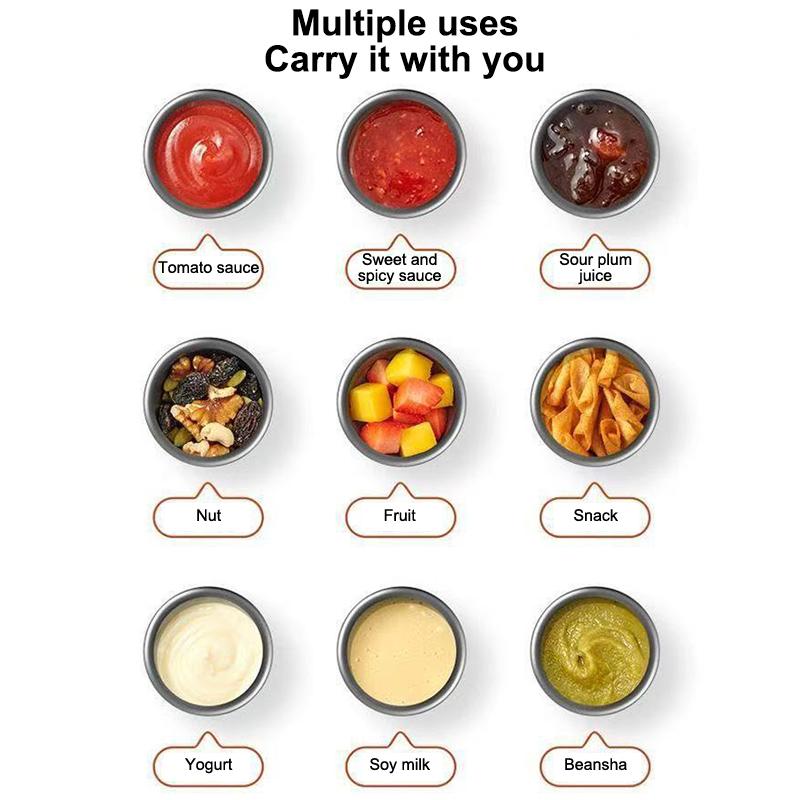 Recipiente para Molho e Tempero em Aço Inoxidável 304 50ml Copo para Molho Tampa de Silicone à Prova de Vazamento Prato para Molhar Salada Pequena Caixa de Armazenamento