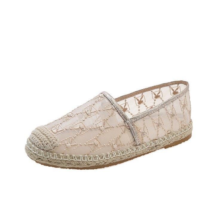 

Жіноче мереживне одинарне взуття з сітки 2024 року, весна-літо, нове солом яне рибальське взуття, повсякденне, з однією педаллю, зручне, м яке, дихаюче 40 бежевий