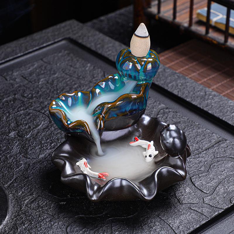 Double Fish Ceramic Backflow Incense Burner - Creative Home Decor Ornament