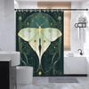~O~Tenda da Doccia Art Nouveau Falena - Verde Chiaro, Motivi Dorati & Ocelli, Poliestere, Lavabile in Lavatrice, 12 Ganci, Decorazione Bagno