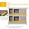 Conigliera in legno massello, 2 livelli, tetto apribile con mangiatoia, vassoi scorrevoli, 4 porte, 122 x 50 x 101 cm, grigio e bianco