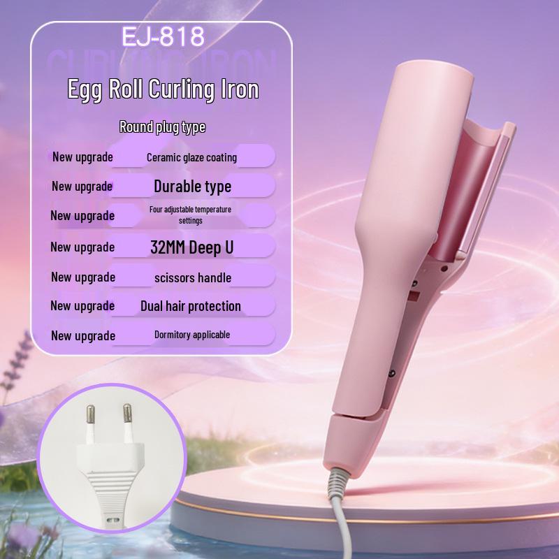 French Egg Roll Curling Iron: Water Wave & Big Curl Crimper with Negative Ion Technology