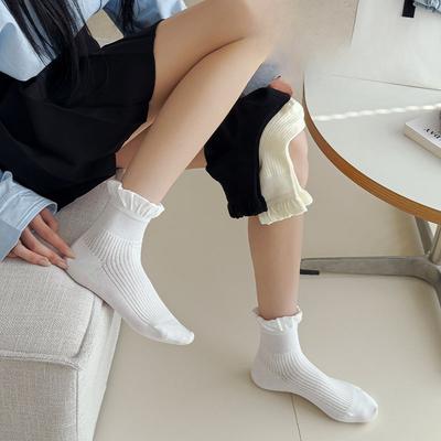 Ladies Spring and Summer Thin Pure Color Lace Sweet Lovely Everything Boneless Breathable Pile Socks