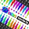 24 Colors Dual Tip Acrylic Paint Markers Set Brush & Dot Tips Waterproof No Bleed Paint Pens for Rock Canvas DIY Art Craft