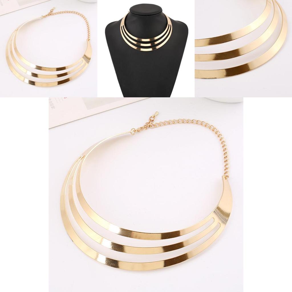 Futuristic Metal Collar Necklace With Waterwave Chain For Steampunk And Gothic Styles