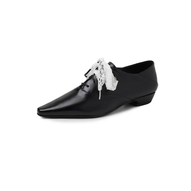 

Модные новые весенне-осенние женские туфли из натуральной кожи, туфли с острым носком для женщин, модные лоферы на шнуровке, туфли-лодочки на низком каблуке ручной работы для женщин 40 чёрный