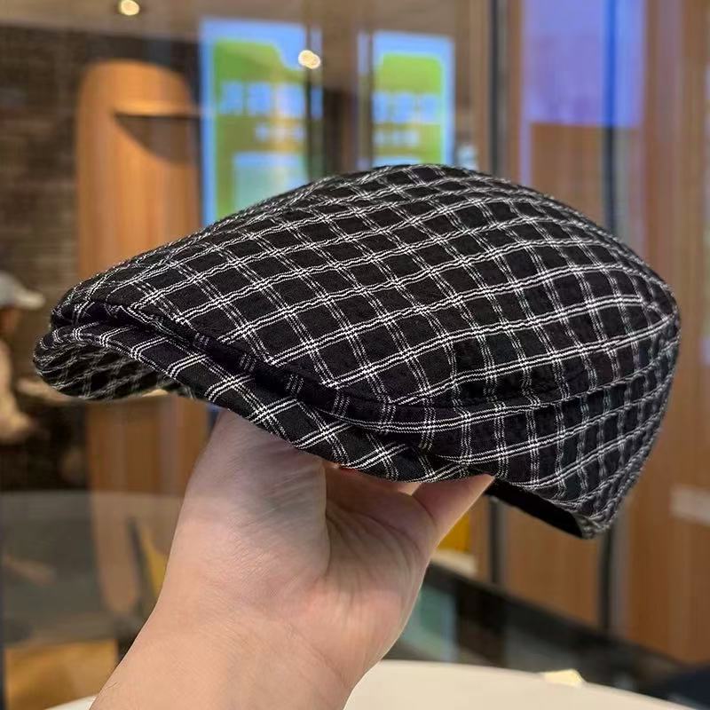 Japanese Plaid Beret - All-Season Fashion Painter Hat for Women, Cute Kawaii Newsboy Cap