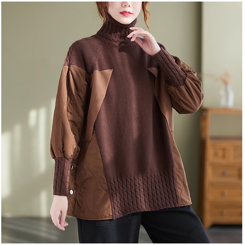 Women's European Style High Neck Faux Two-Piece Sweater, Winter 2022 Fashion, Thick & Loose, Age-Reducing Design.
