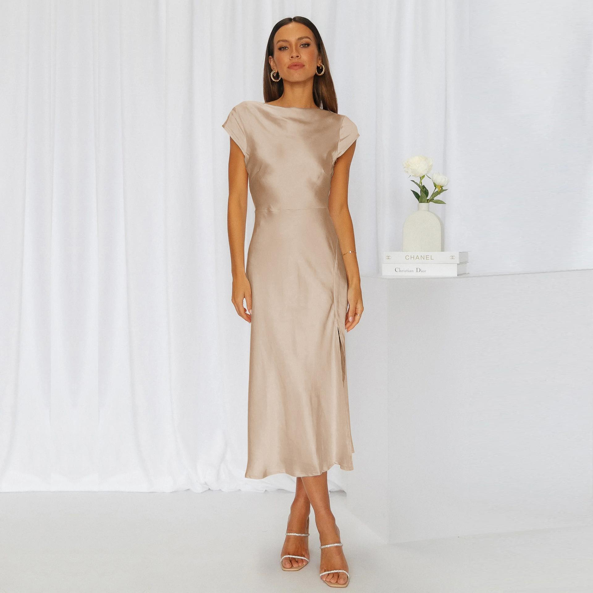 

Женское платье с высоким темпераментом, сексуальная утягивающая юбка с открытой спиной, атласное вечернее платье XL