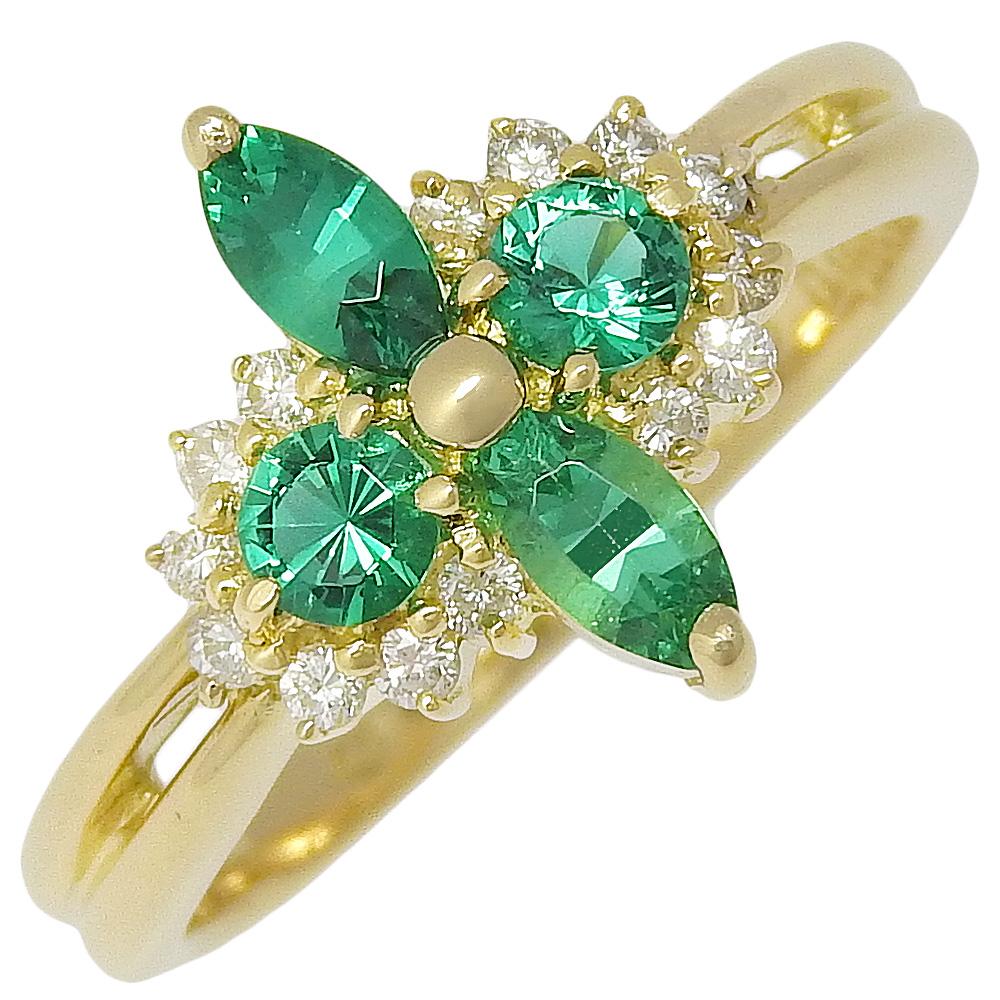 

Ring K18 yellow gold/Emerald/diamond #4.9(US Size) 3.6g Women Used