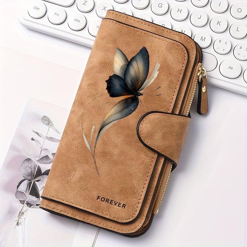 Butterfly Pattern Women's Long Wallet Multi - functional Snap Button Coin Purse Cat Lover Gift Daily Commute Outdoor Travel Home Use Model 0110PYT