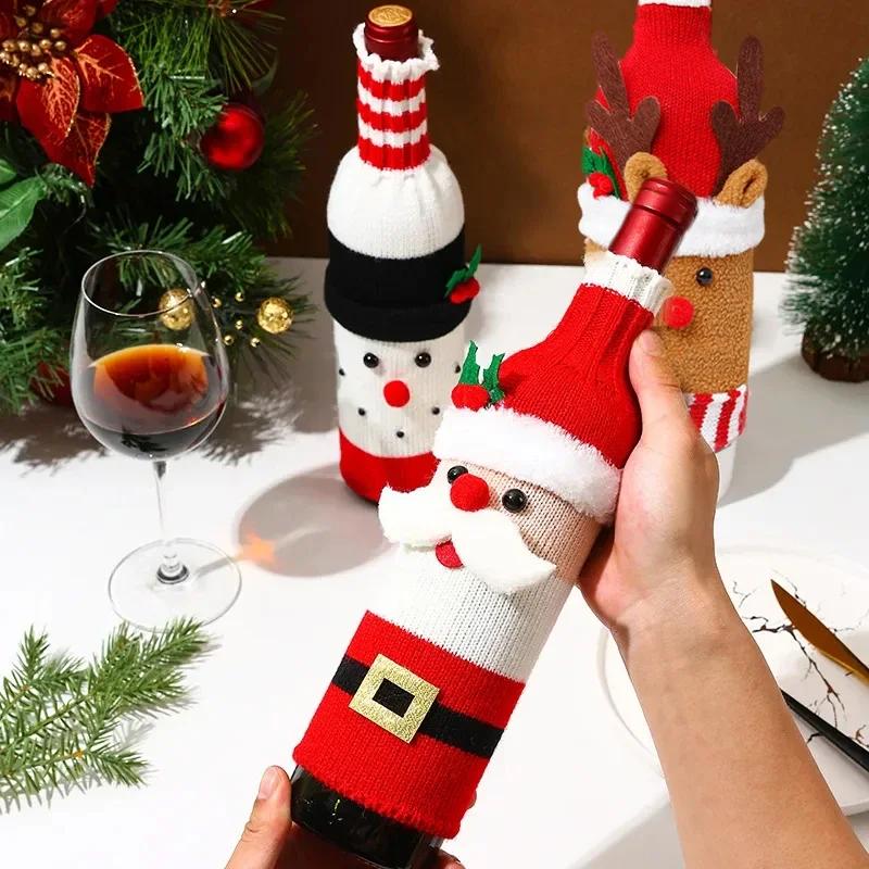 Christmas Wine Bottle Set Party Dinner Table Ornaments Santa Claus Snowman Elk Wine Bottle Cover Bags For Christmas New Year Dec