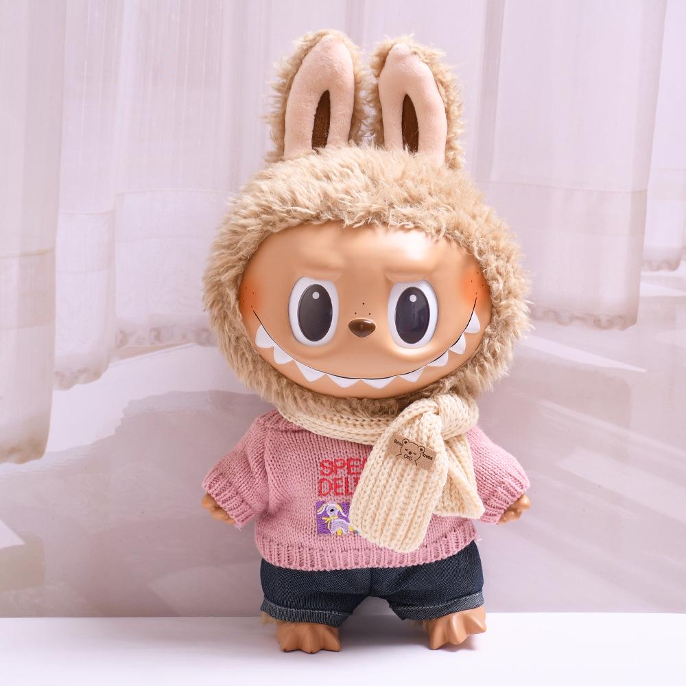 38cm Labubu Plush Doll Casual Outfit Set with Hat (Clothes Only)