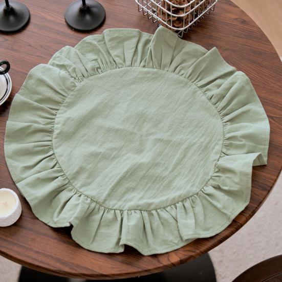Rustikální prostírání Jednobarevné Kulatý tvar Volánkový okraj Prostírání na odpolední čaj Měkká praná bavlna Podložka na stůl Jídelna Kuchyně Párty Rustikální výzdoba stolu