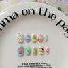 Reusable Press-On Nails Short Square Style Hand-Painted Cute Cat Eye Design Women Girls Instagram Trendy Nail Art