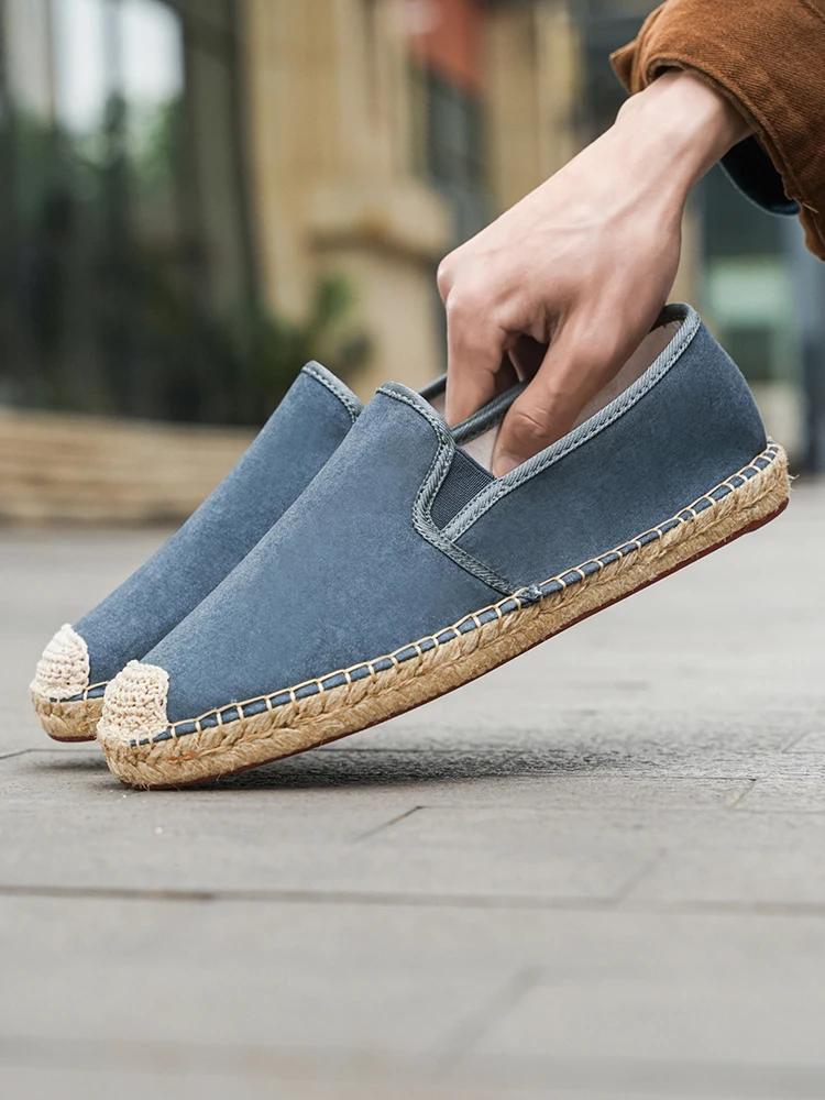Men Blue Denim Canvas Shoes Social Shoe Male Casual Loafers Designer Shoes Breathable Comfortable Summer Shoe Fashionable Lazy