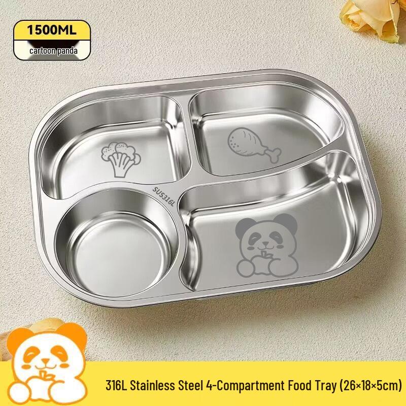 JingJingRS Kids 316 Stainless Steel Panda Divided Meal Tray Set