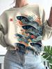 Ethnic-Style Japanese Mallow Wave Print Sweatshirt with Round Collar - 2024 Autumn/Winter Collection