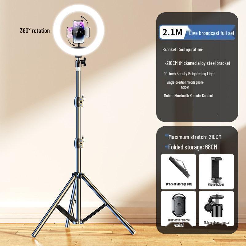 Selfie Stick Tripod with Phone Holder & Fill Light for Live Streaming and Photography
