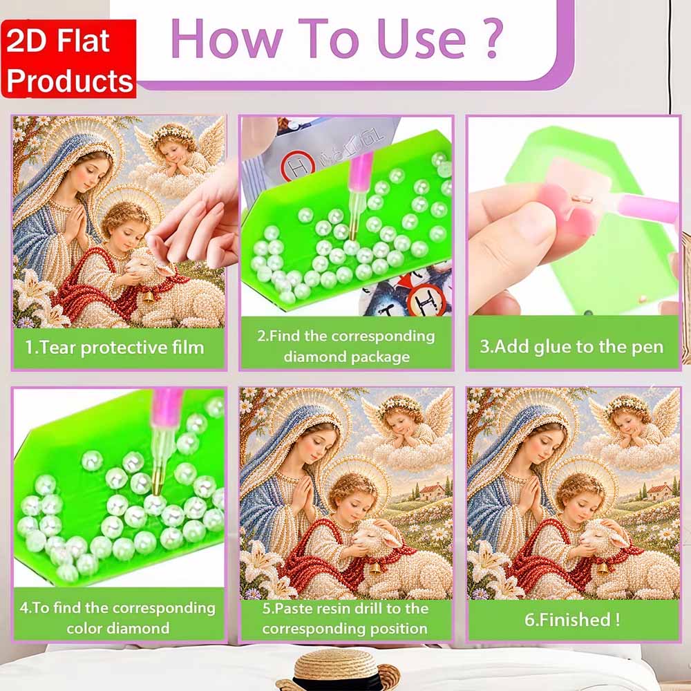 Pearl Painting 5D DIY Decorative Painting. Religious Mother and Lamb Art. Cute Birthday Gift. Handmade Craft Art Painting