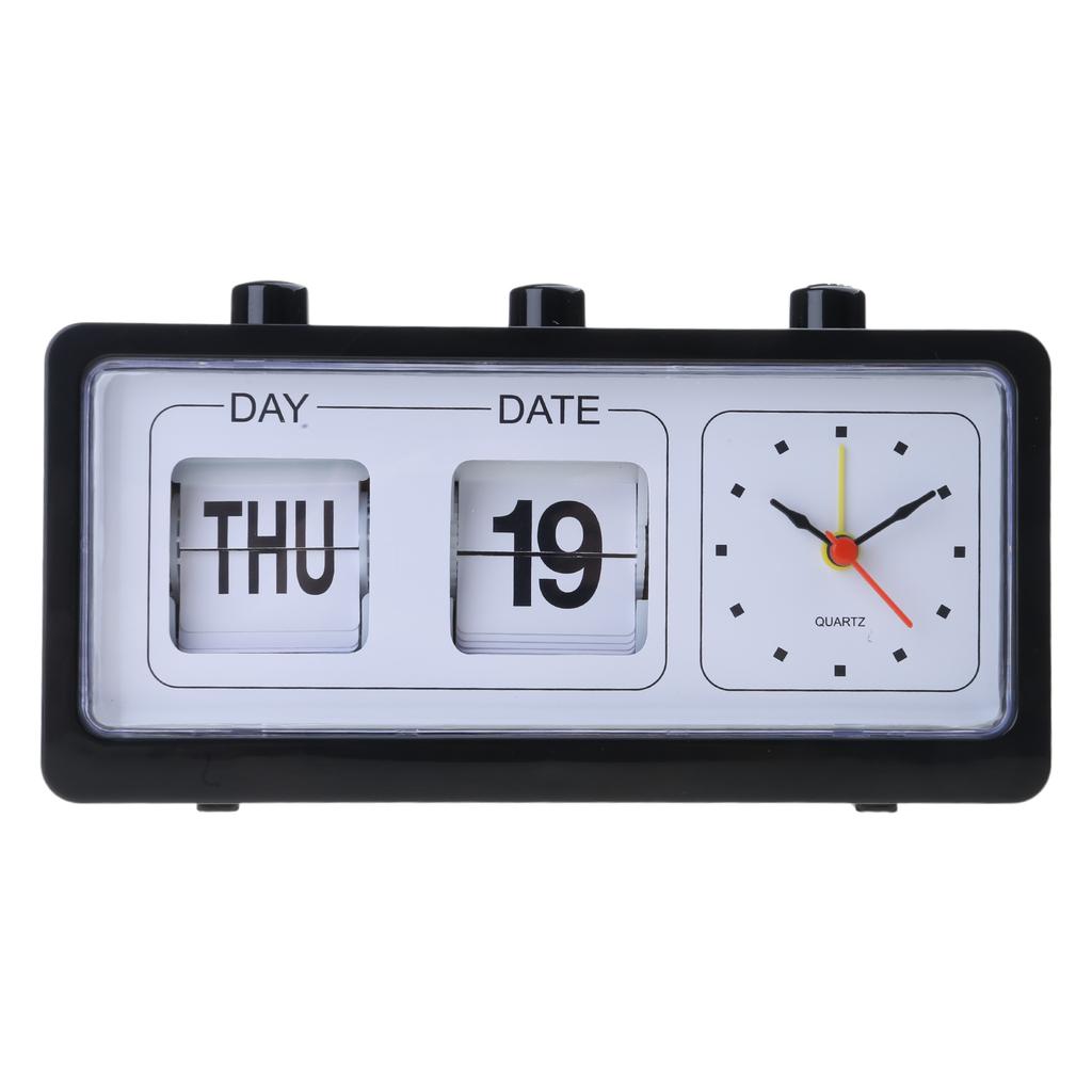Classical Retro Mechanical Alarm Clock with Manual Flipped Calendar Date Day Time Display for Living Room or Office