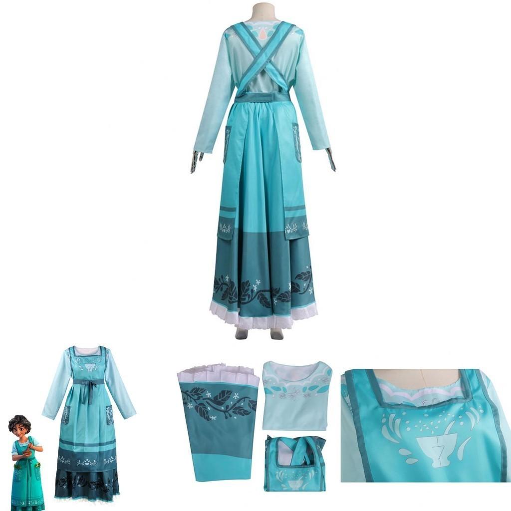 Encanto Julieta Madrigal Cosplay Kleid Kostüm Für Frauen Blumendruck Rundhalsausschnitt Kurzarm Midi Kleid Komplettanzug Outfit