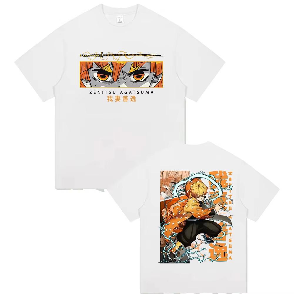 New Anime Demon Slayer Zenitsu Agatsuma Graphic T Shirts Men Women High Quality Vintage Oversized Cotton T-shirts Y2k Streetwear