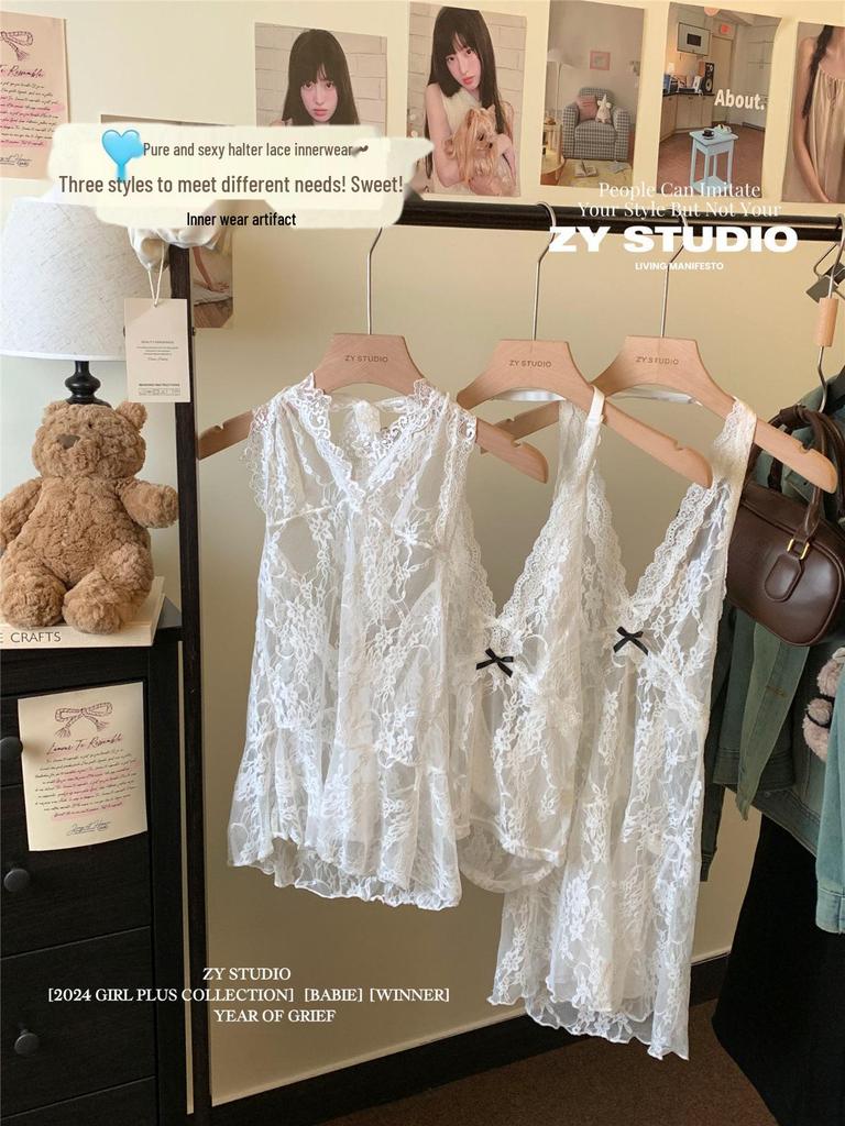 Winter 2024 Women's Lace Slip Dress - Sleeveless, Layered, Waist-Hugging with Bow